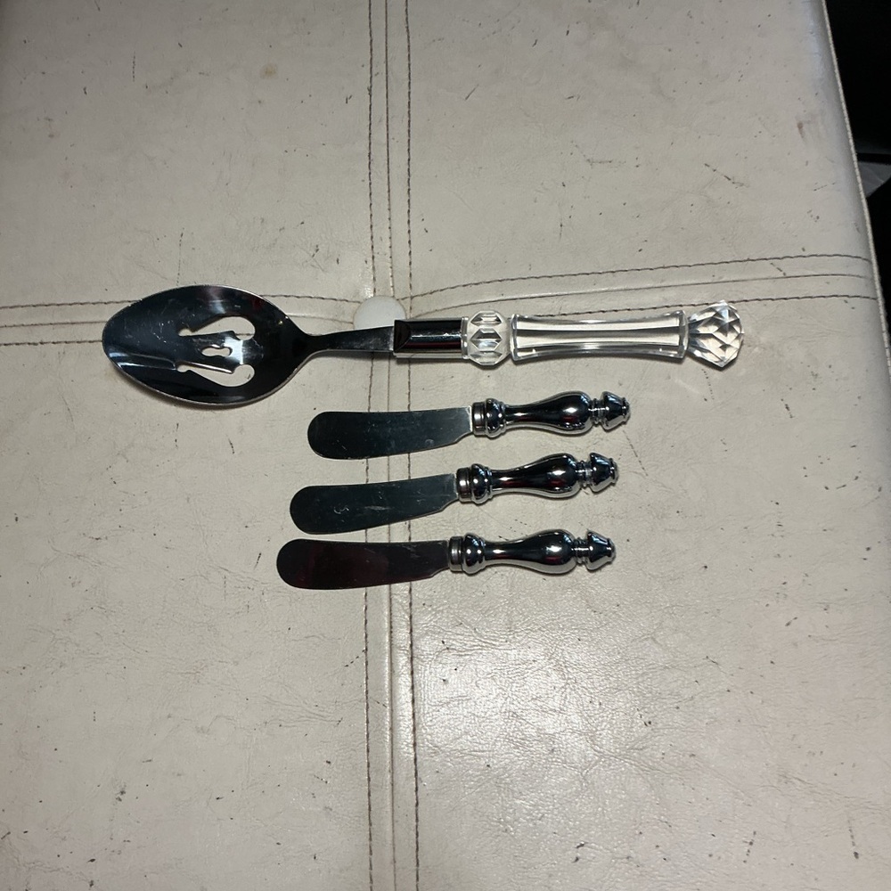 Silver Stainless Steel Serving Spoon with Three Matching Spreaders